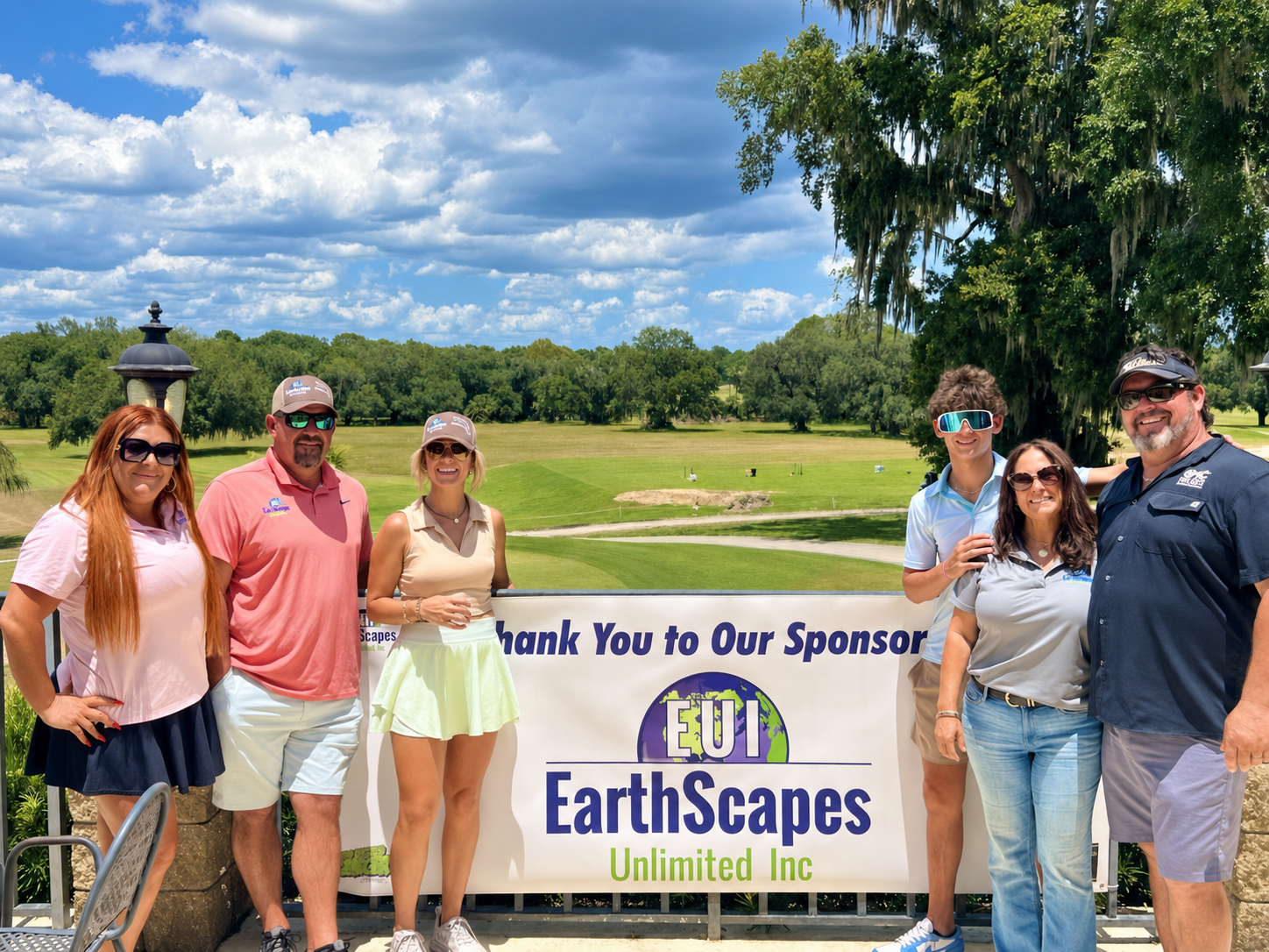 Earthscapes Unlimited team at a golf event, left to right: Sandra Paulikevitch, Ross Locklear, Brooke, Brooke's brother, Angie Gruber, and David Gruber